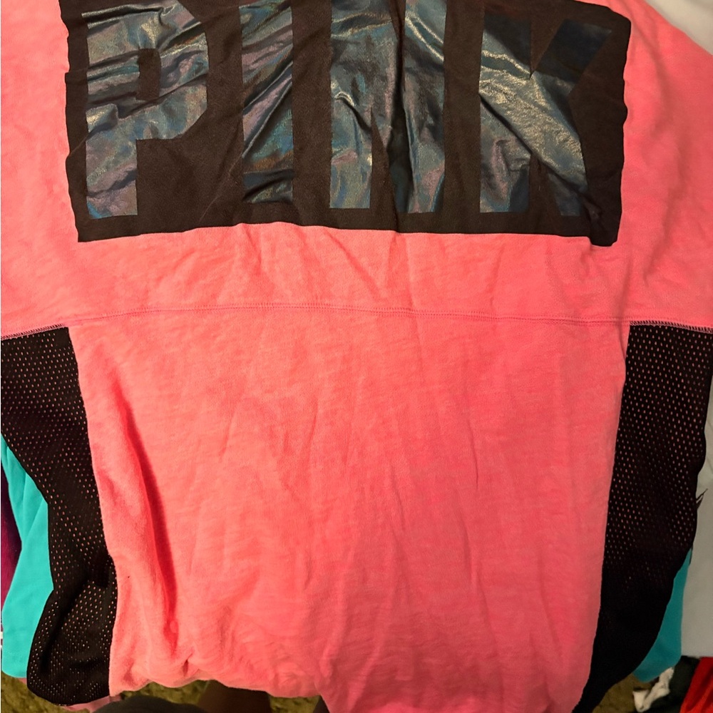 PINK Victoria's Secret Long Sleeve Tee - Pink and Black